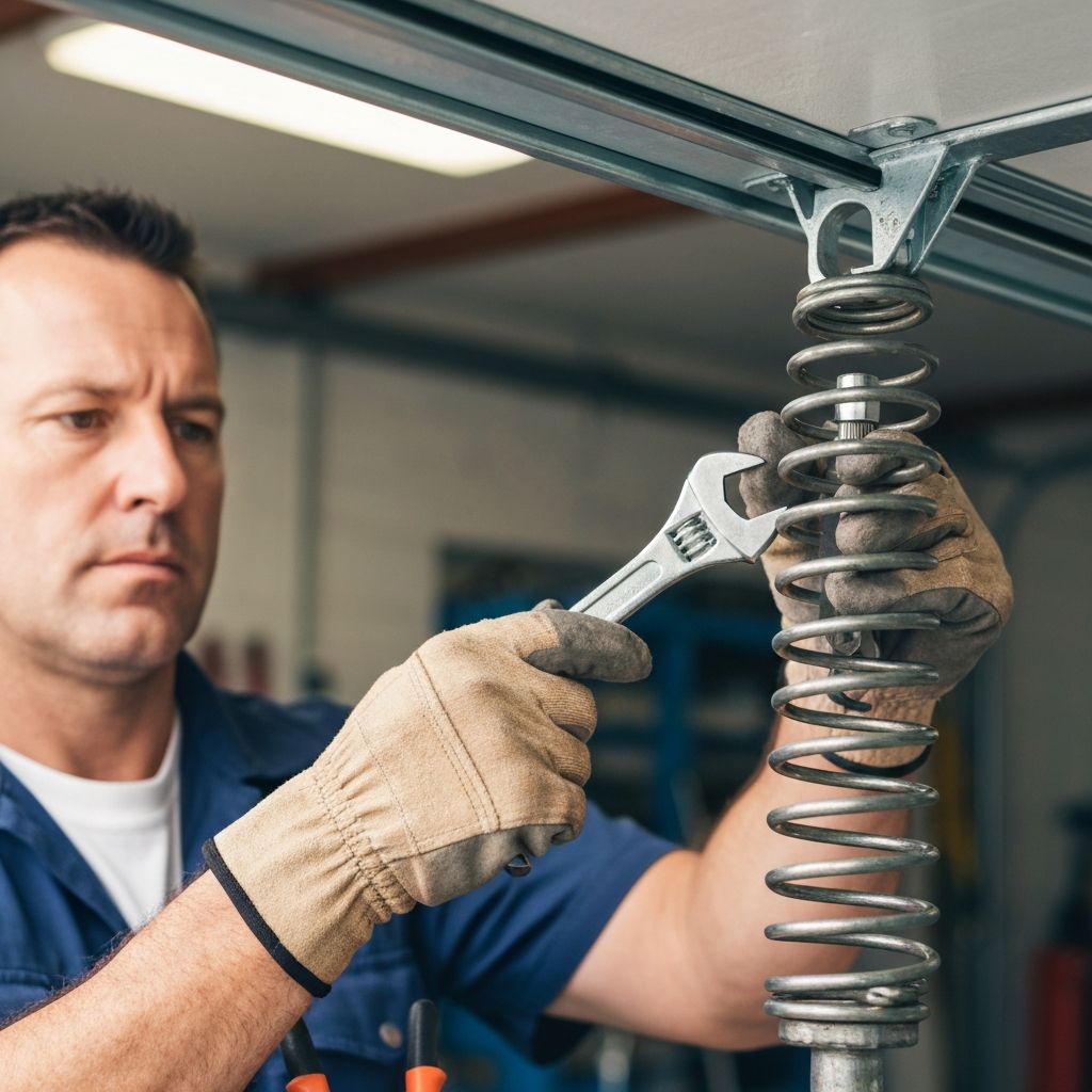 Expert technician repairing a garage door
